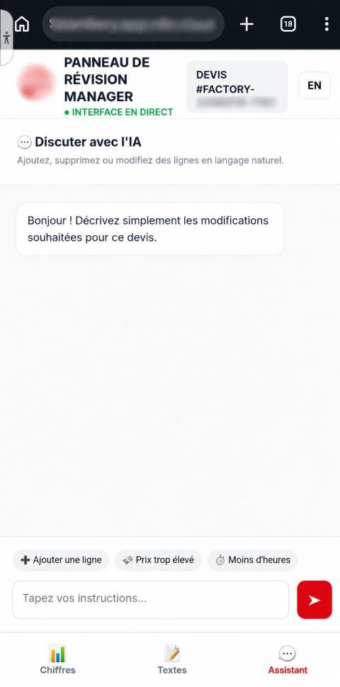 AI-assisted quotation revision interface